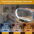 Bedside lamp with clock showing time display and dimming feature