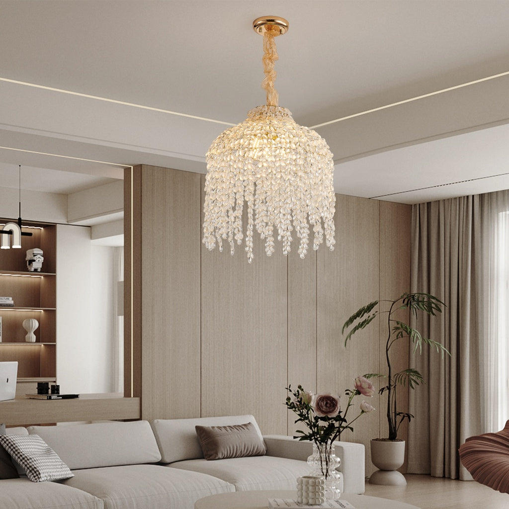 crystal bead string chandelier gold finish living room dining
