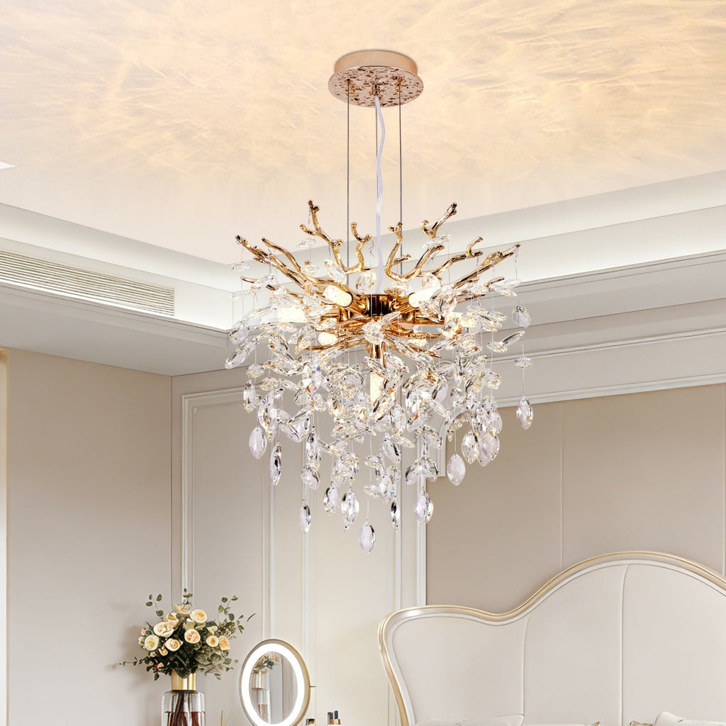 18 inch gold tree branch crystal chandelier 7-light luxury main view