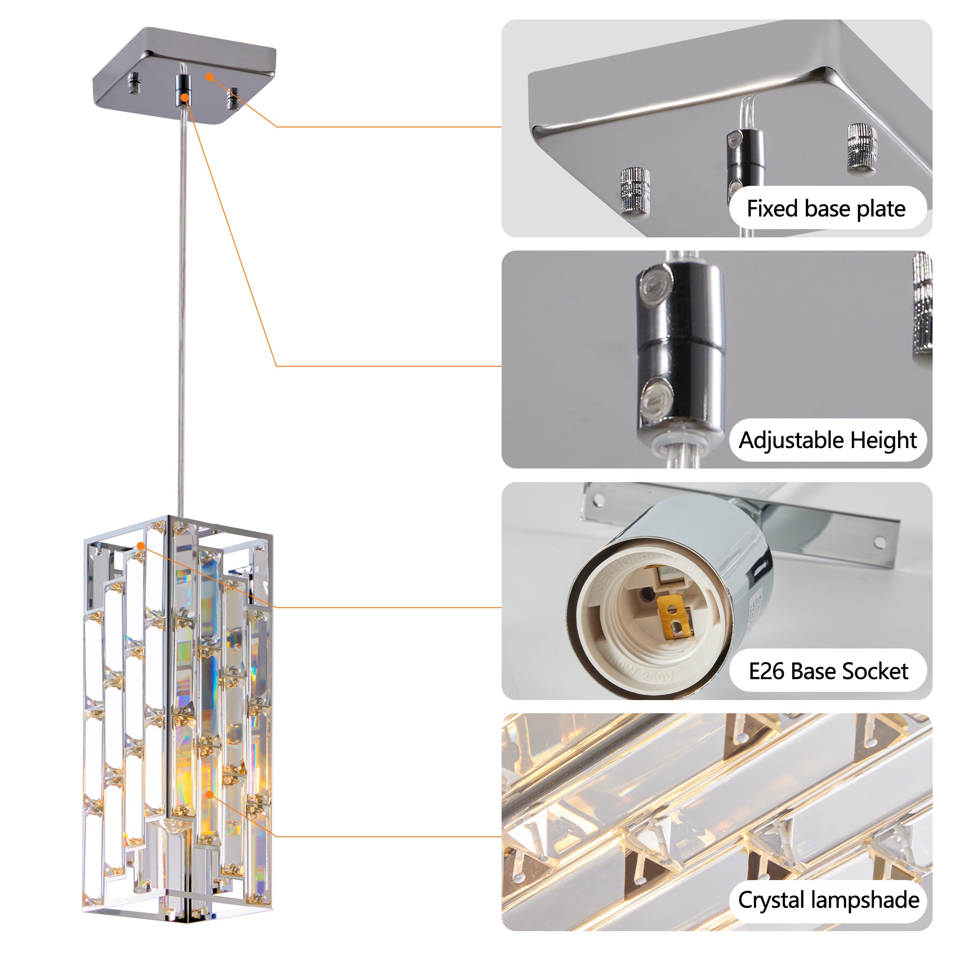 3-pack crystal prism pendant lights dimensions and specifications