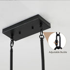 Bottom view of 5-light rectangle farmhouse chandelier with lampshades