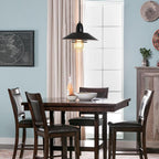 Industrial metal spring frame detail on black pendant light