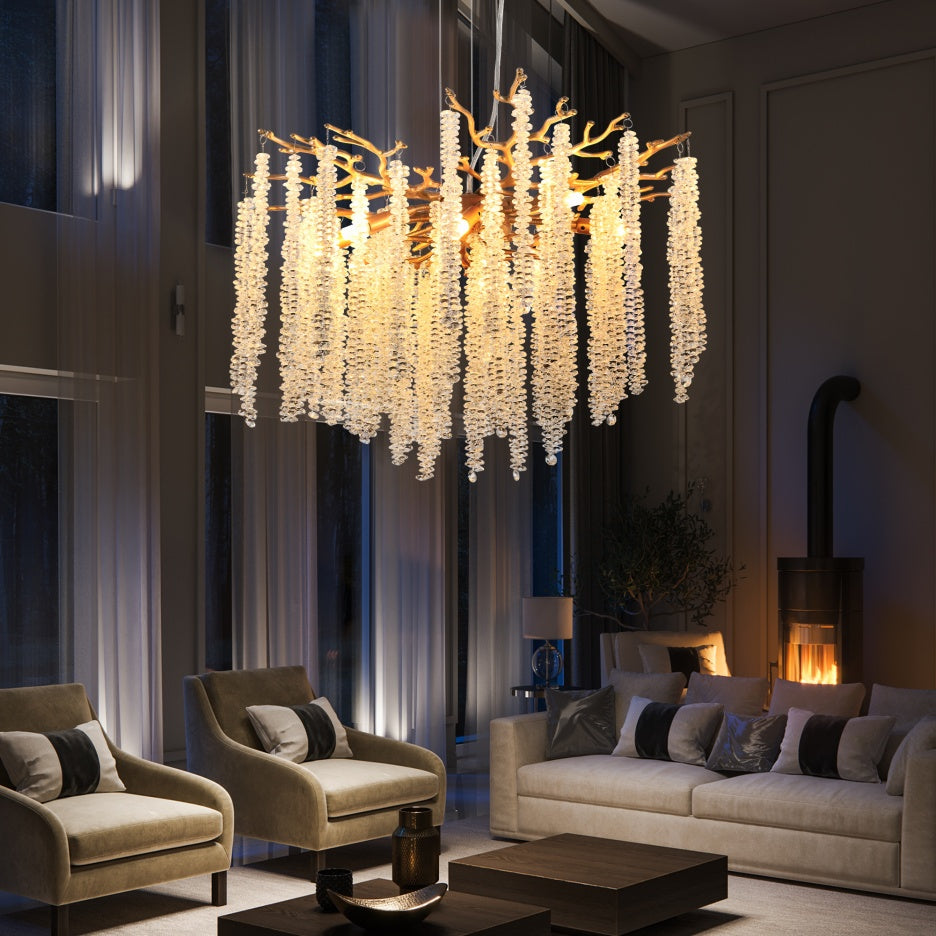 24-inch modern gold crystal waterfall pendant chandelier – main product view