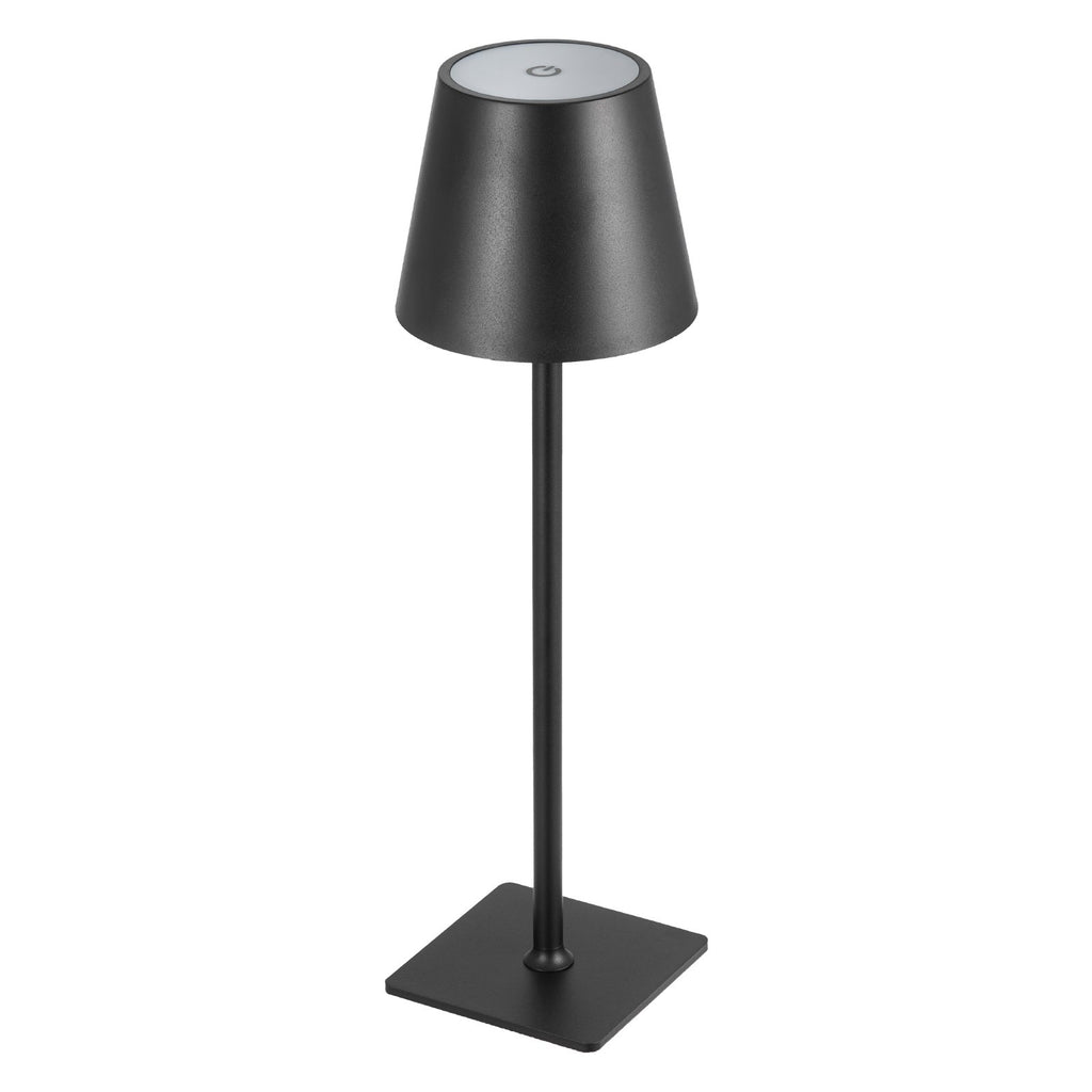 Rechargeable desk lamp pair in black showing brightness levels