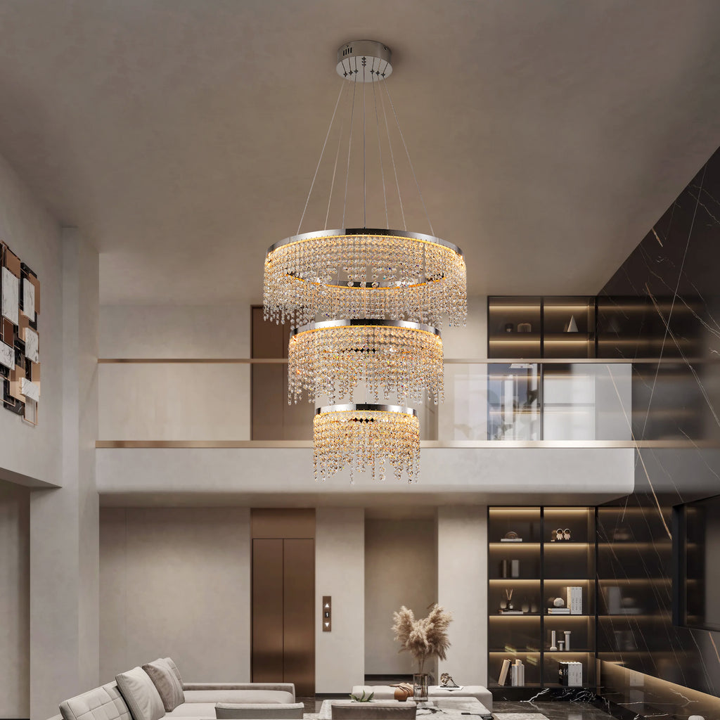 modern chrome crystal chandelier ceiling mount installation detail