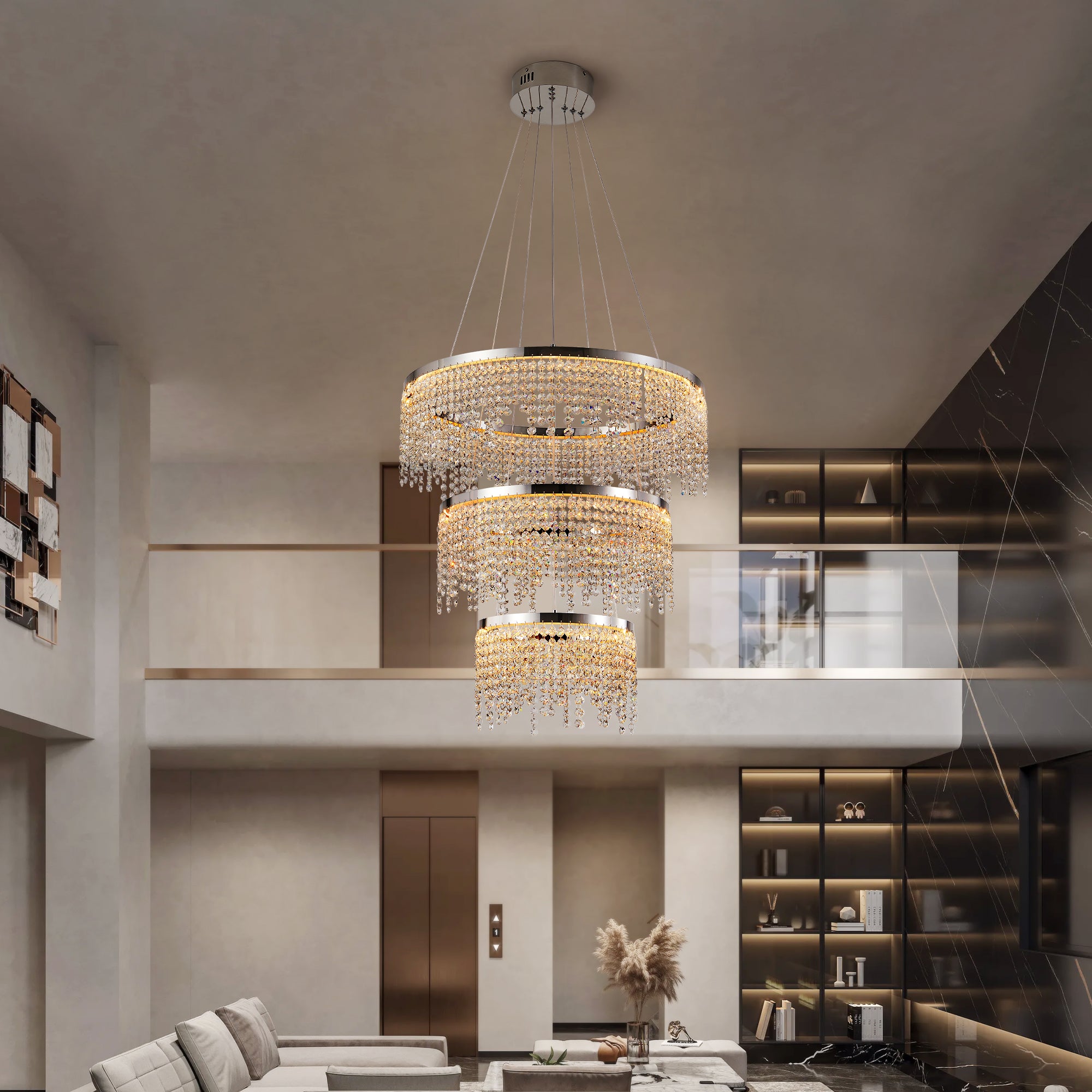 modern chrome crystal chandelier ceiling mount installation detail