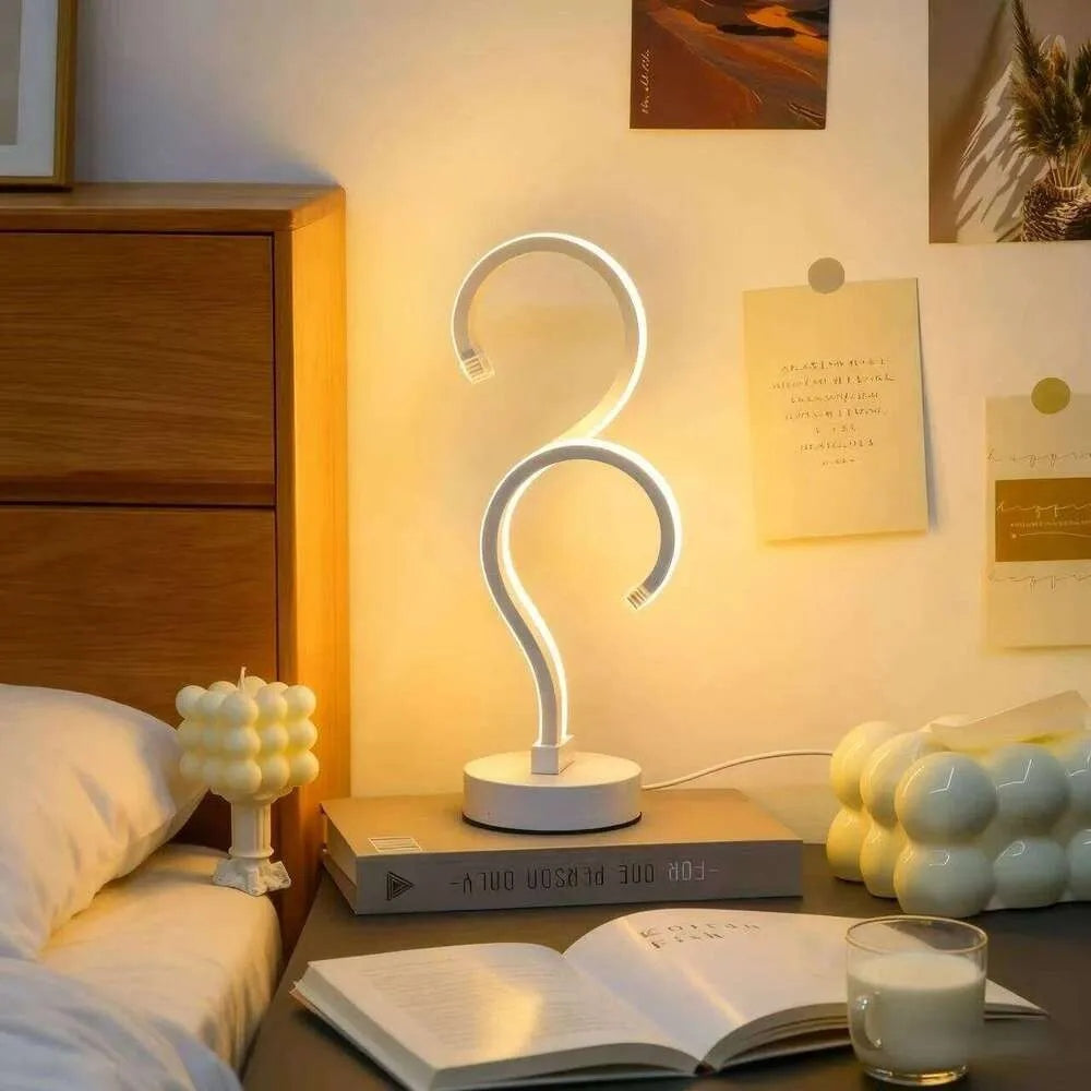 Double question mark lamp showing cool white light mode