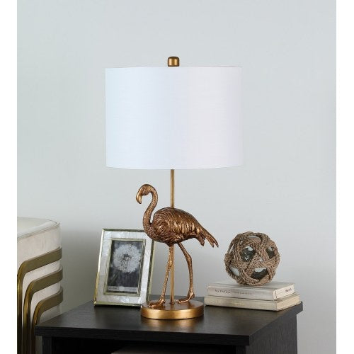 Flamingo resin lamp base detail showing matte gold finish