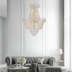 large modern gold chandelier bedroom living room glam interior