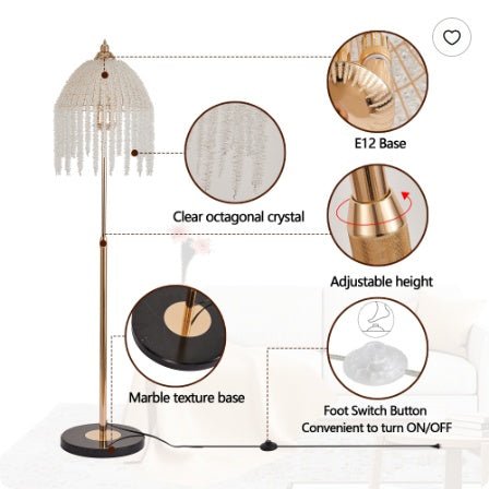 3-Light Crystal Floor Lamp – Vintage Waterfall Design with Marble Base for Living Room