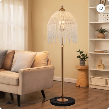3-Light Crystal Floor Lamp – Vintage Waterfall Design with Marble Base for Living Room Gold