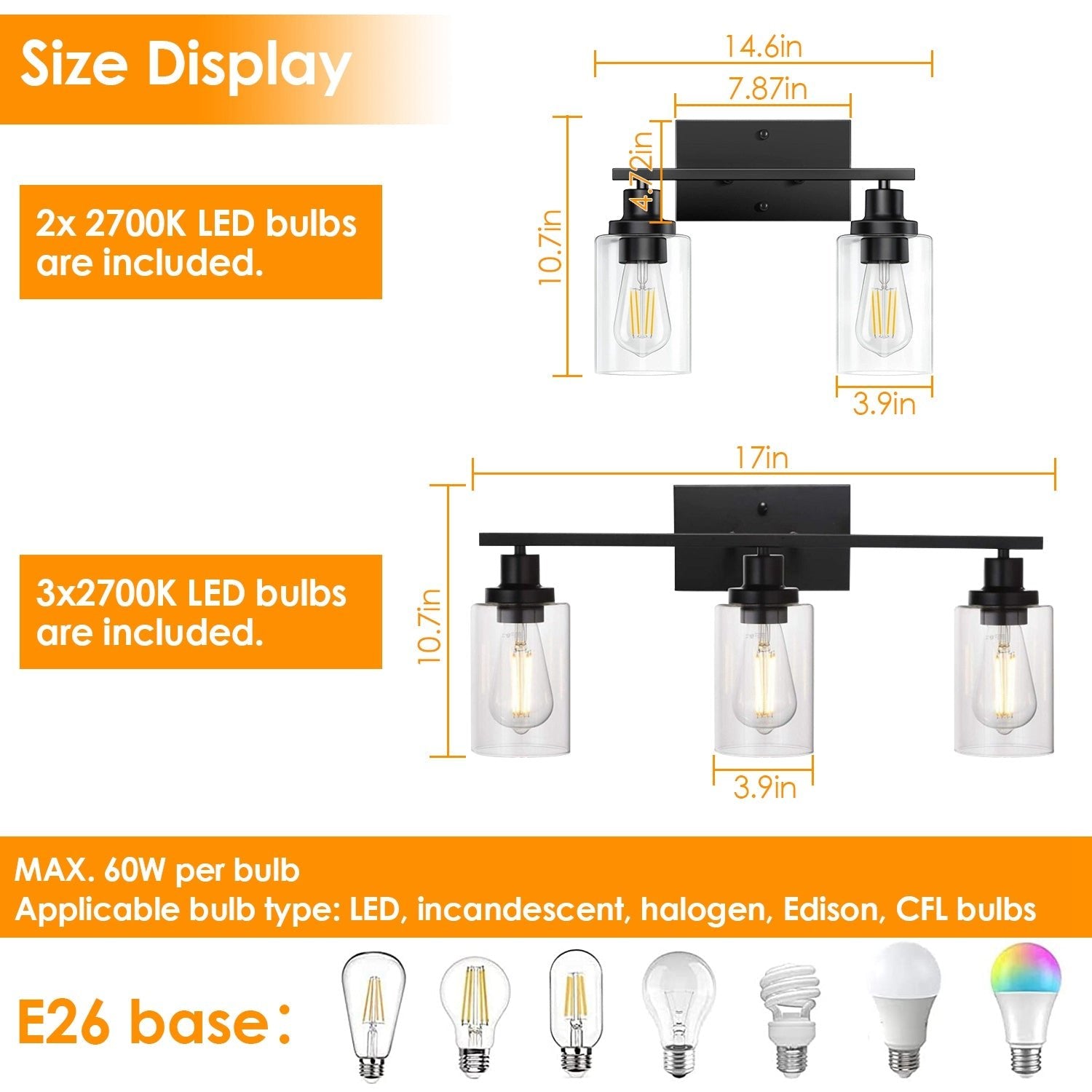 3-Light Matte Black Wall Sconce with Clear Glass Shade – Bathroom Vanity & Hallway Light