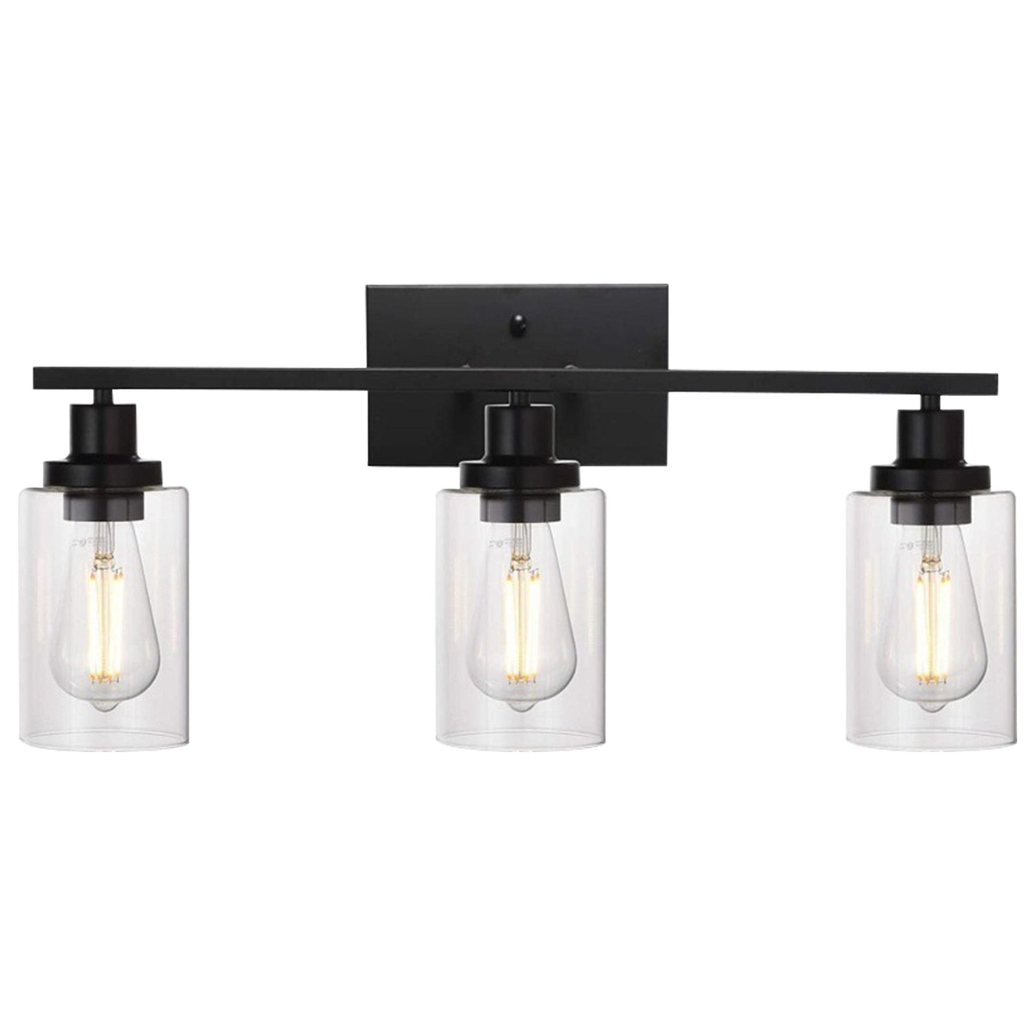 3-Light Matte Black Wall Sconce with Clear Glass Shade – Bathroom Vanity & Hallway Light 3Heads
