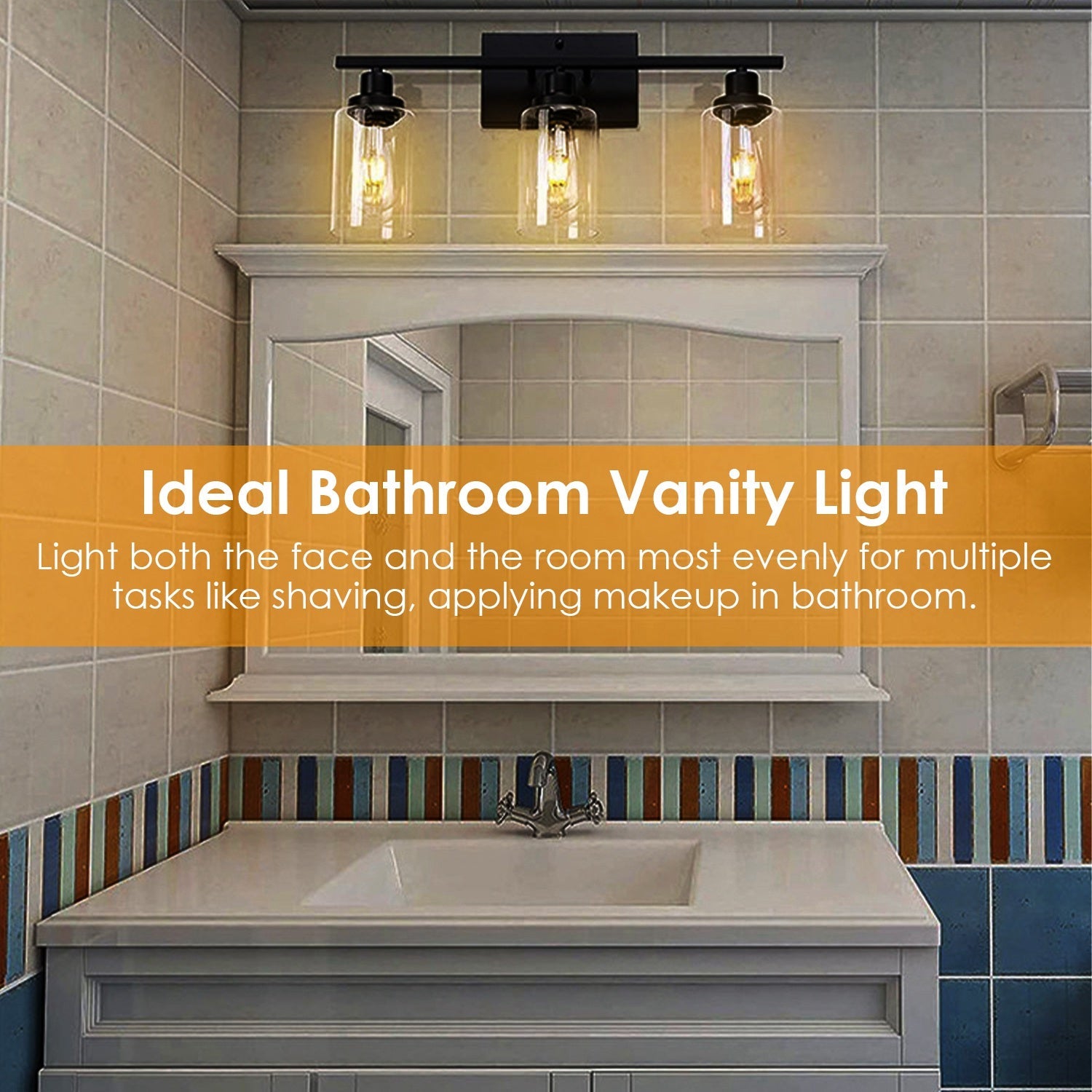 3-Light Matte Black Wall Sconce with Clear Glass Shade – Bathroom Vanity & Hallway Light