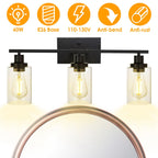 3-Light Matte Black Wall Sconce with Clear Glass Shade – Bathroom Vanity & Hallway Light