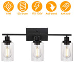 3-Light Matte Black Wall Sconce with Clear Glass Shade – Bathroom Vanity & Hallway Light