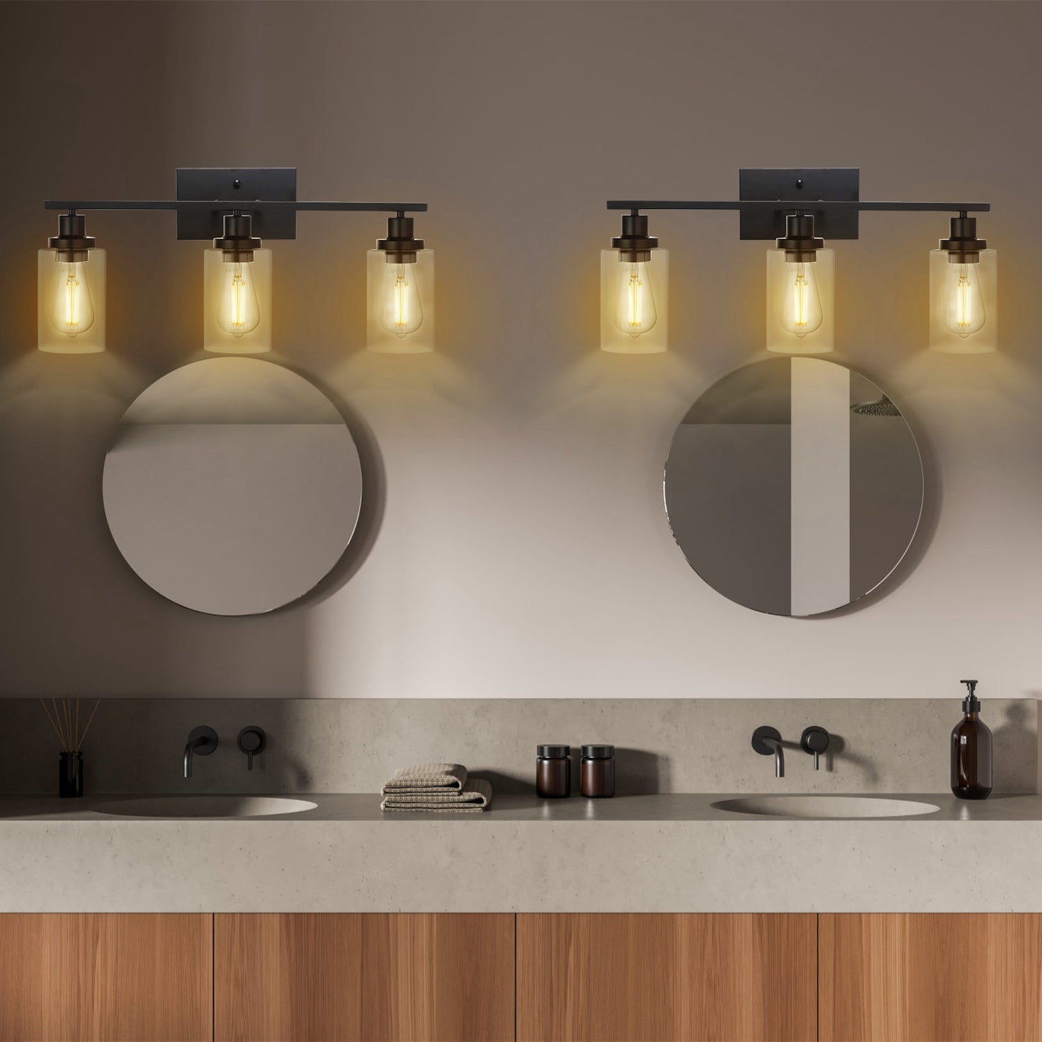 3-Light Matte Black Wall Sconce with Clear Glass Shade – Bathroom Vanity & Hallway Light
