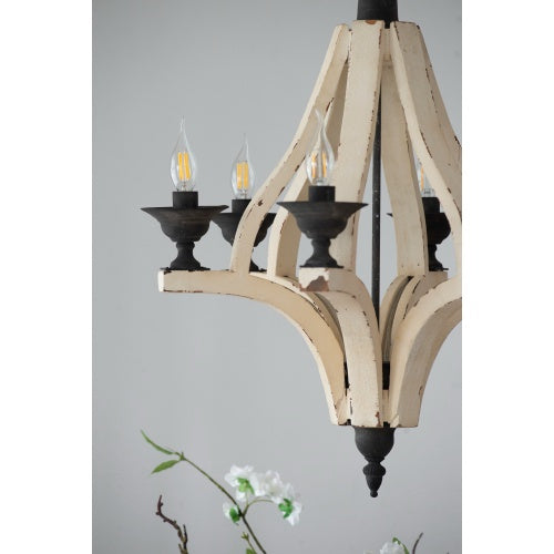 rustic farmhouse cream chandelier 6-light close-up wood detail