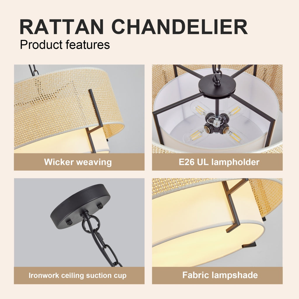 rustic woven drum chandelier entryway foyer living room view