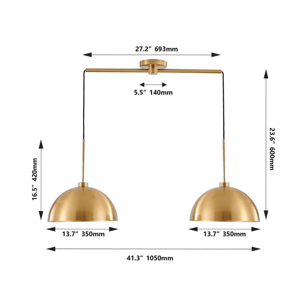 Double copper pendant chandelier installation hardware and components