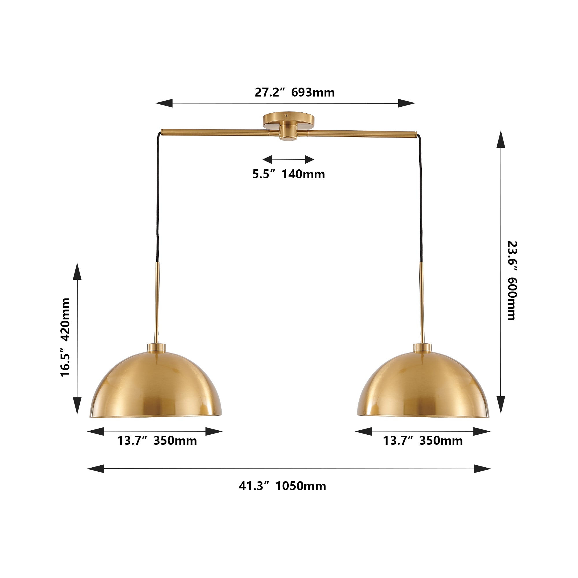 Double copper pendant chandelier installation hardware and components