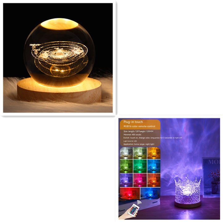 RGB crystal water ripple night light – bedside table at night
