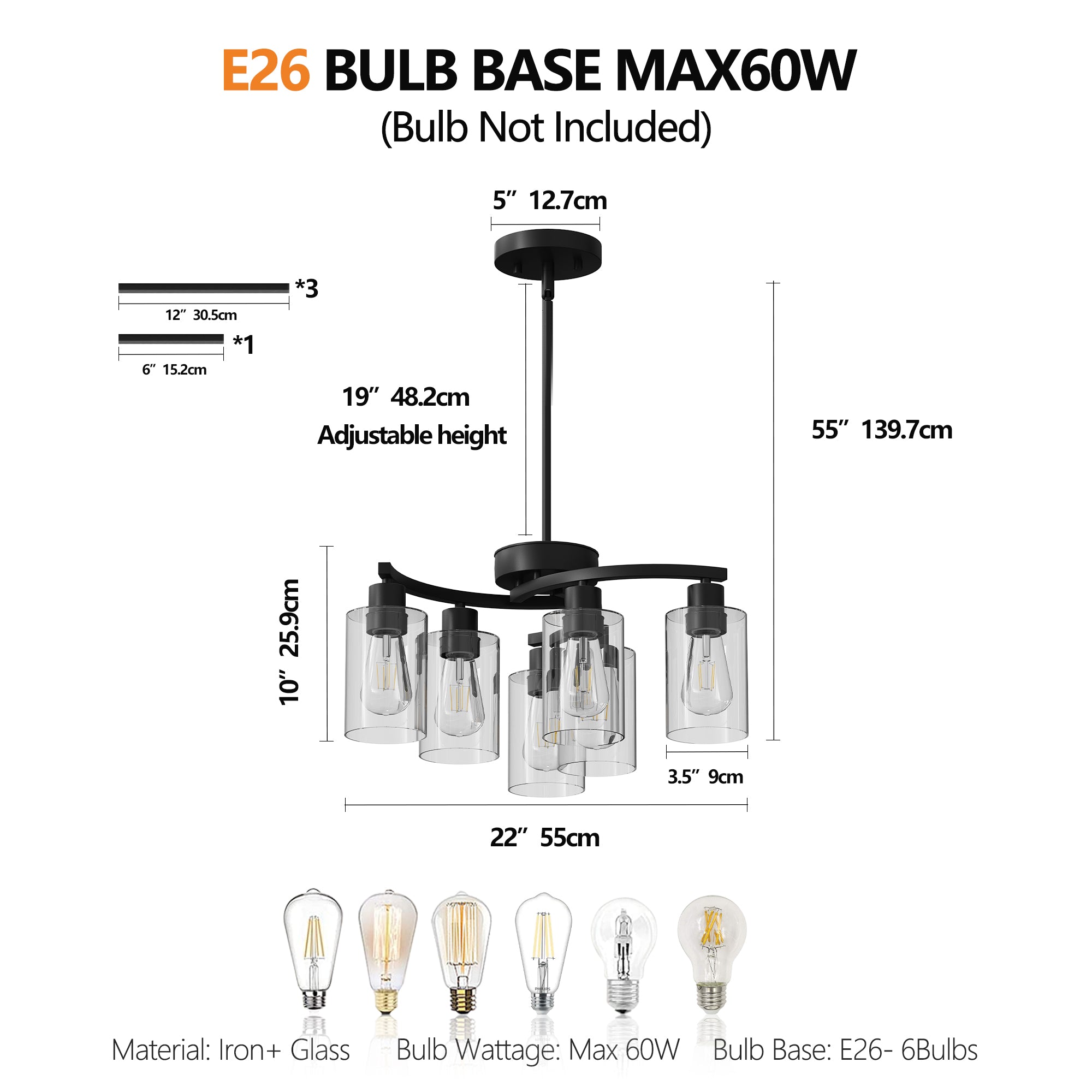 Modern black farmhouse chandelier dimensions and size guide