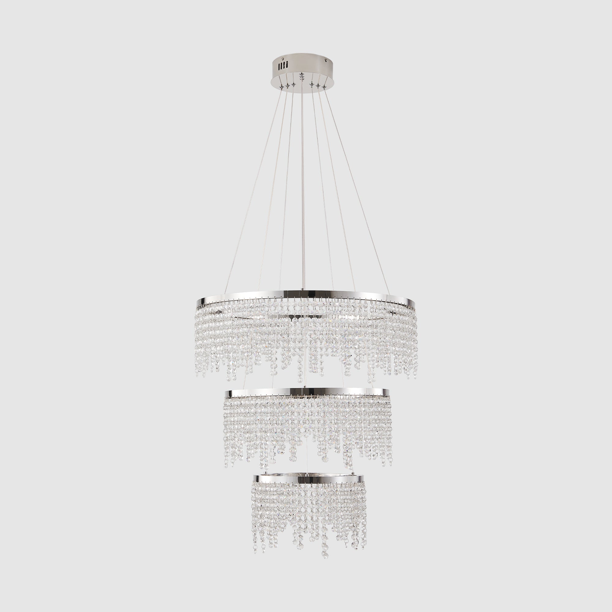 round chrome LED crystal chandelier living room dining room installed