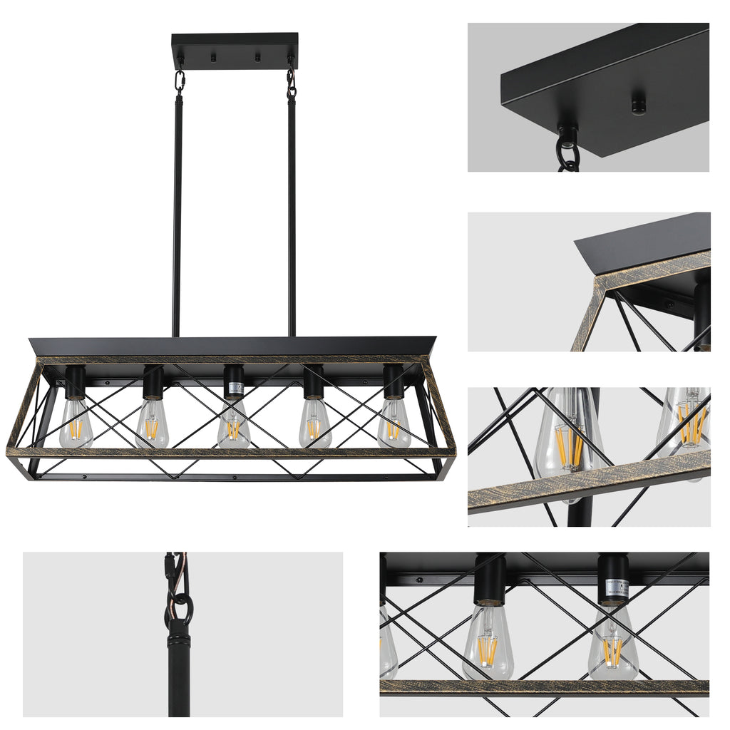 industrial cage chandelier 5-light adjustable height close-up