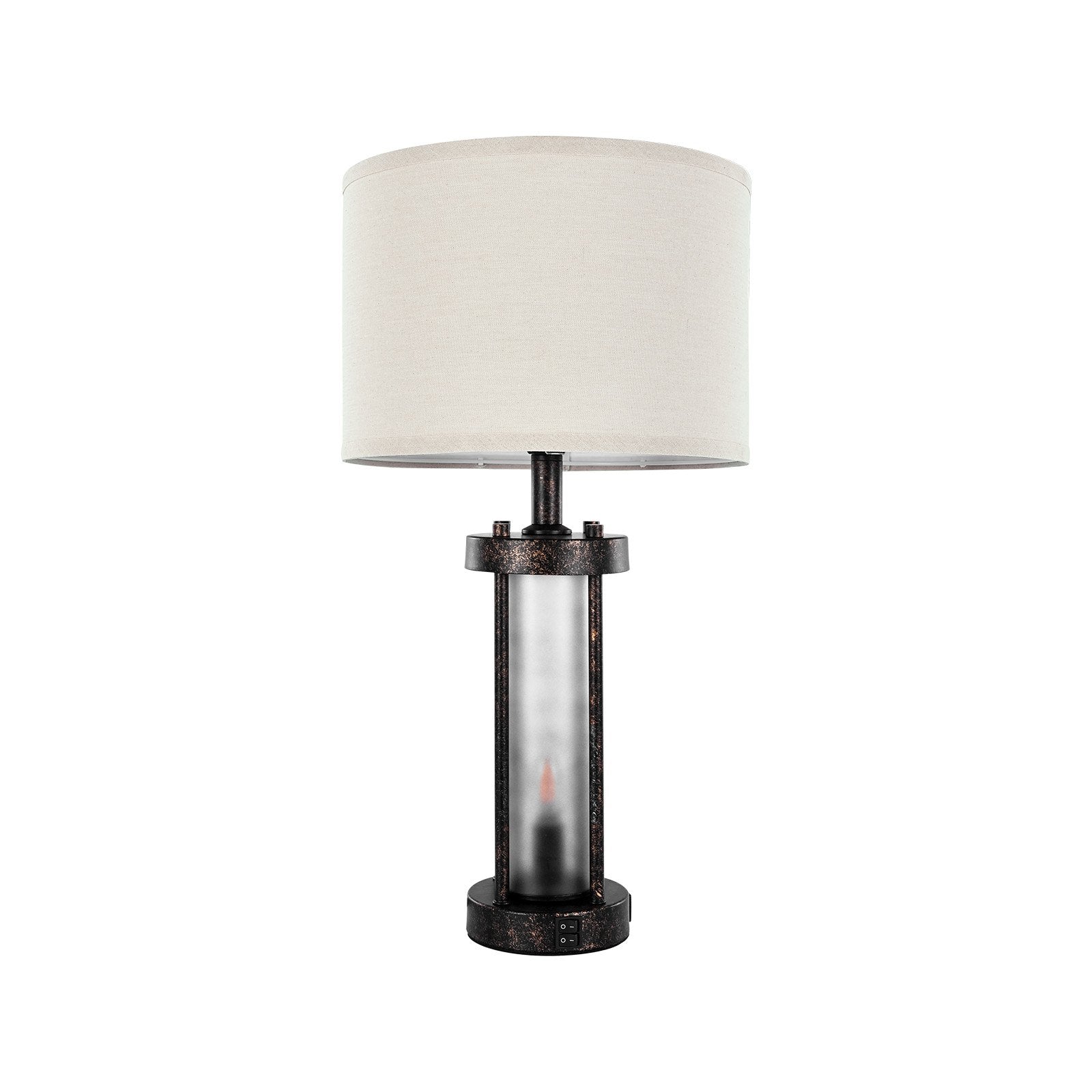 Close-up of USB charging port on farmhouse table lamp base