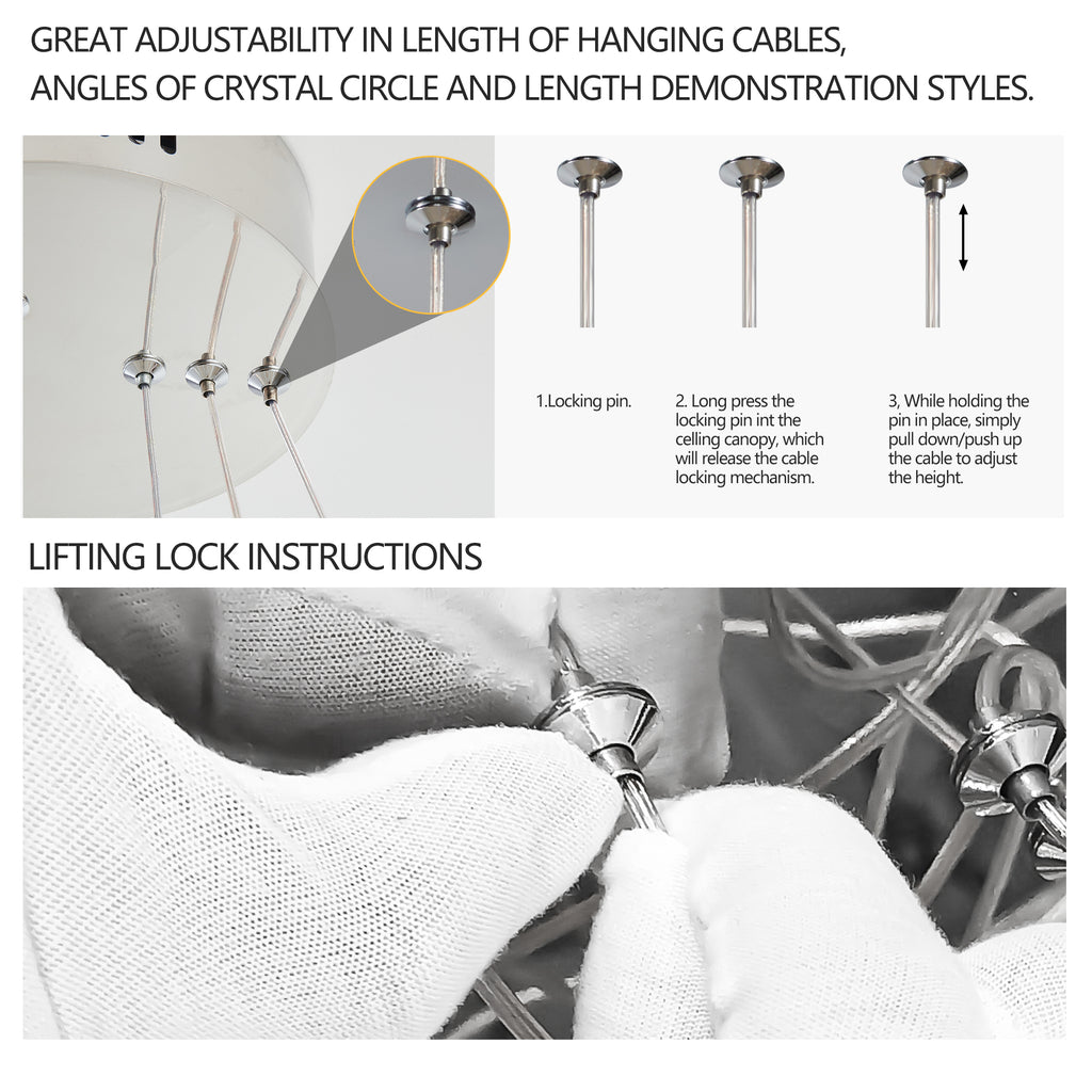 adjustable CCT 3000K 6000K crystal chandelier close-up detail
