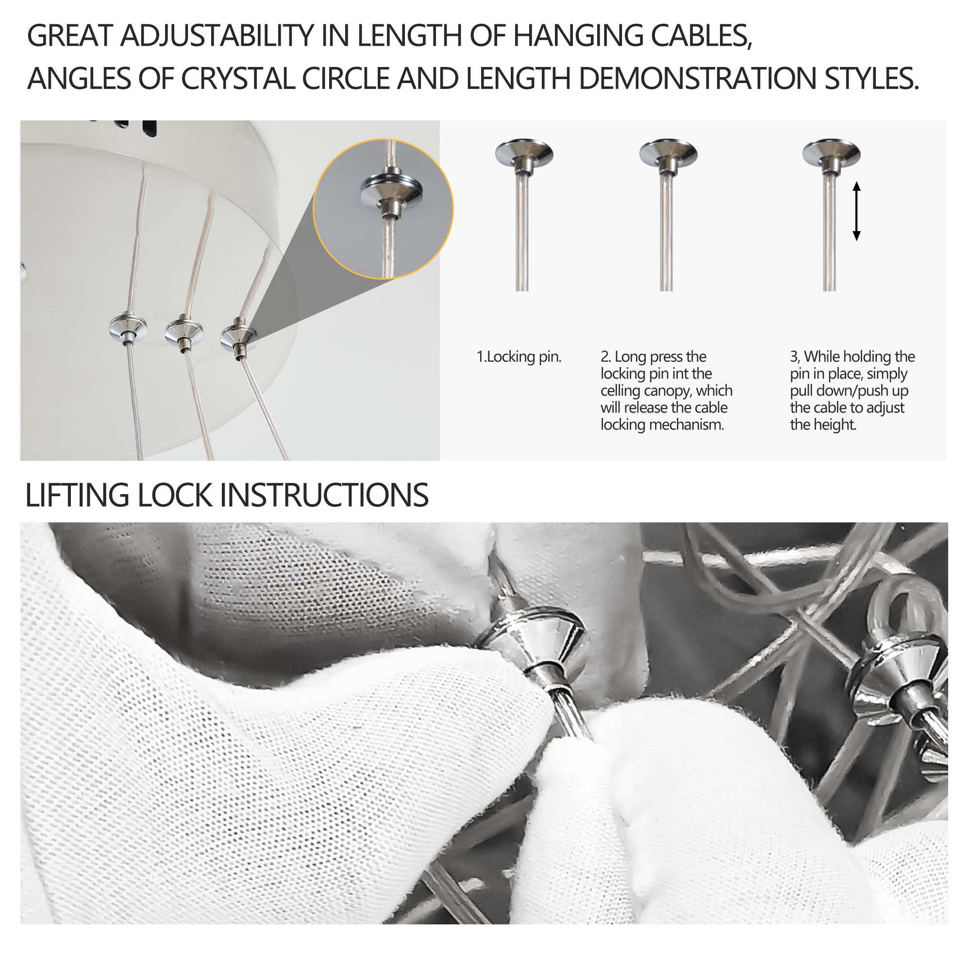 adjustable CCT 3000K 6000K crystal chandelier close-up detail