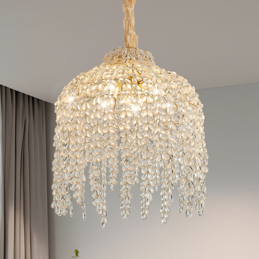 16 inch crystal waterfall chandelier 5-light gold grape bead main view