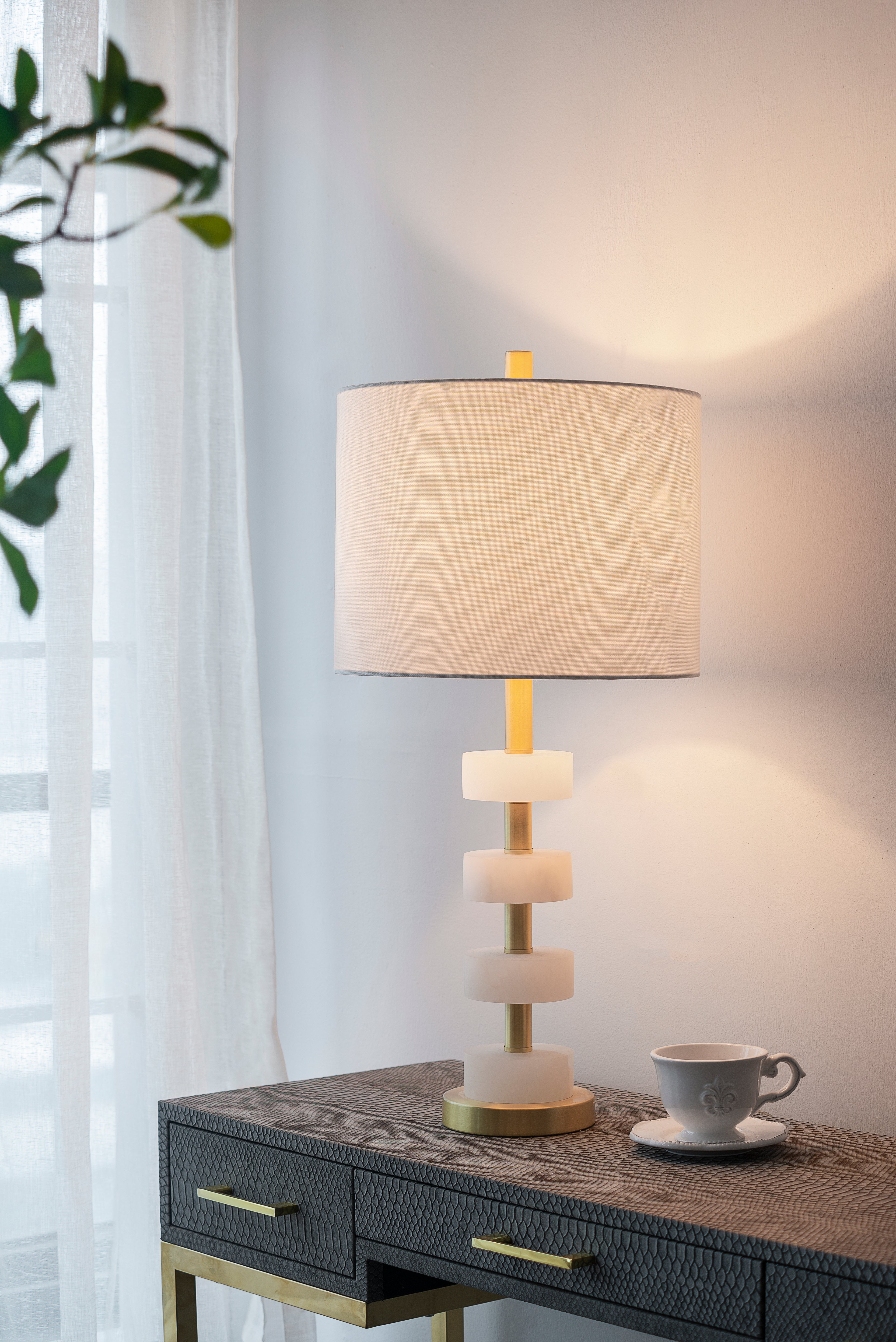 13x13x26 inch marble table lamp – elegant stone base main view