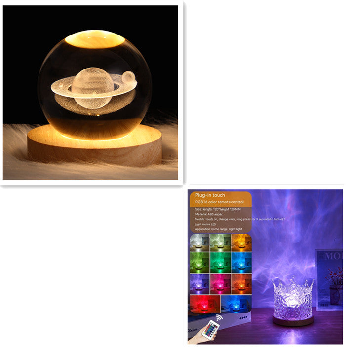 RGB crystal water ripple night light – blue mode on desk