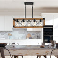 32-inch walnut and black 5-light industrial farmhouse rectangle pendant chandelier – main product view