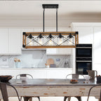 32-inch walnut and black 5-light industrial farmhouse rectangle pendant chandelier – main product view