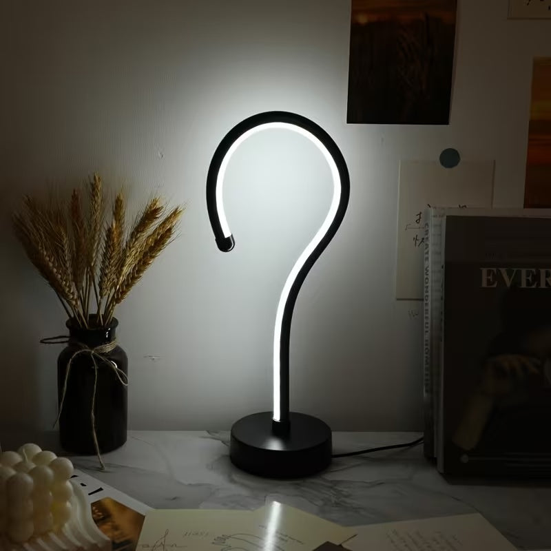 Decorative question mark table lamp set packaging and contents