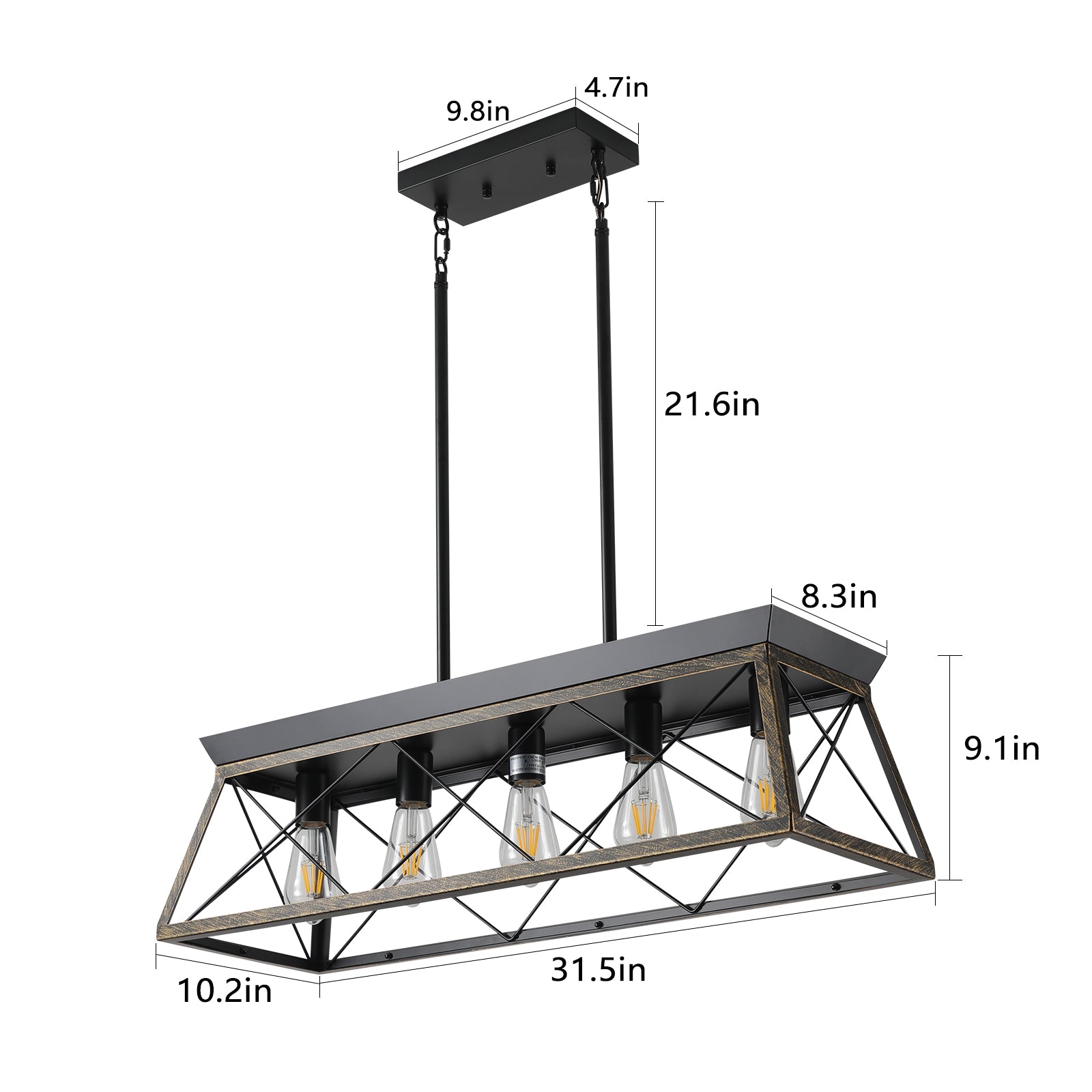 32 inch adjustable cage pendant light detail view