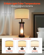 Farmhouse table lamp shade detail with warm white glow