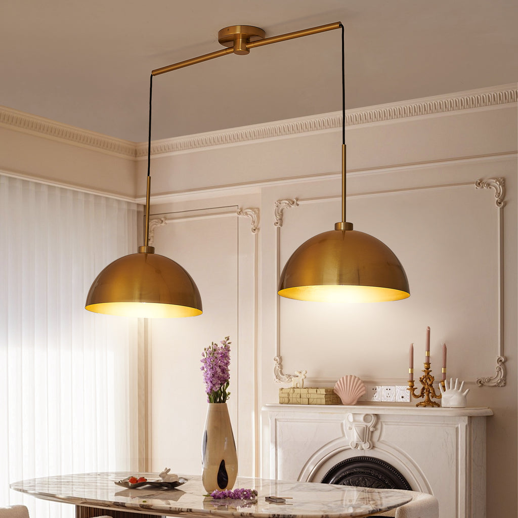 Close-up of copper electroplate finish on double pendant light