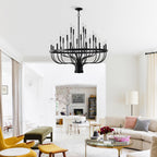 industrial black chandelier pendant light fixture close-up