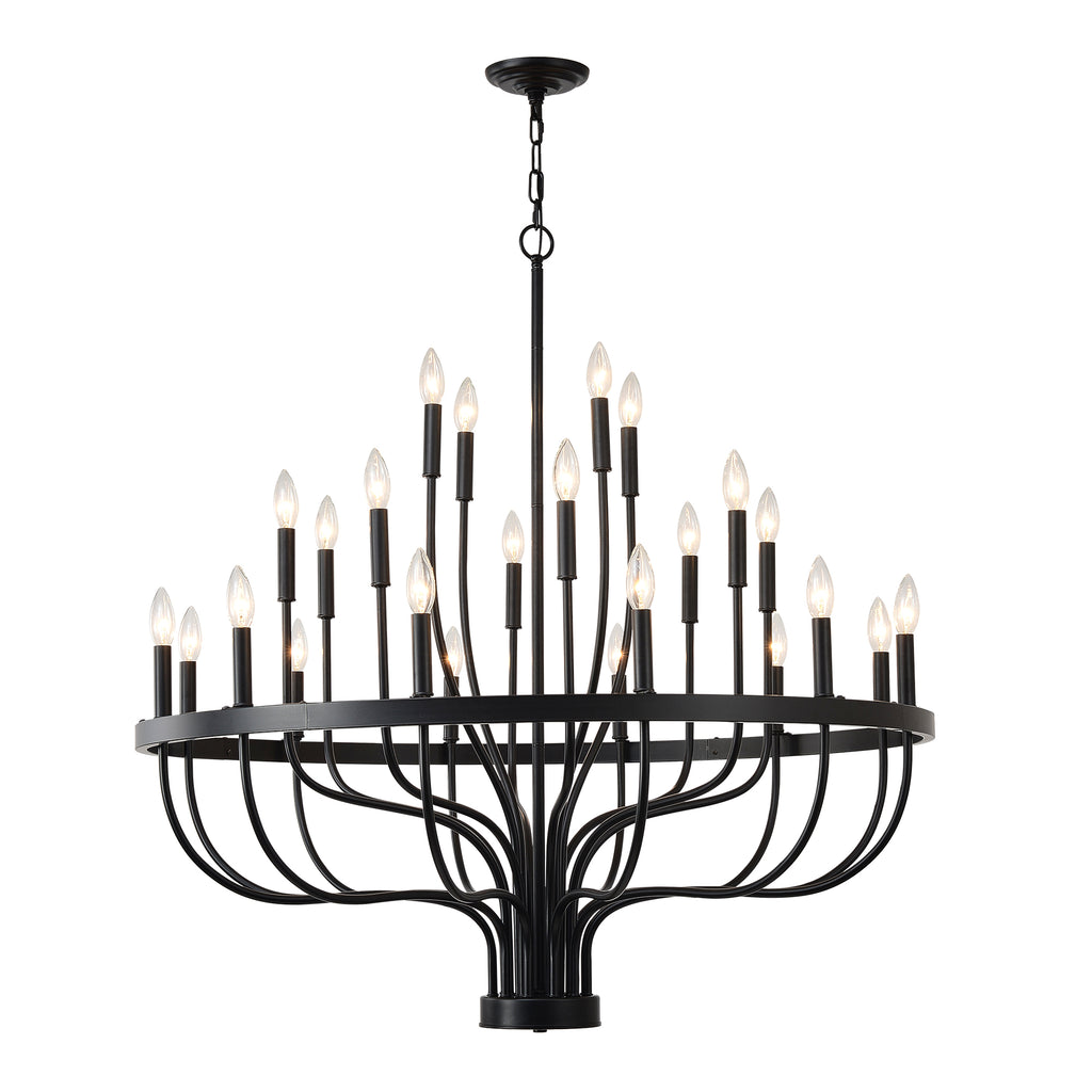 24-light black industrial farmhouse candle chandelier main view
