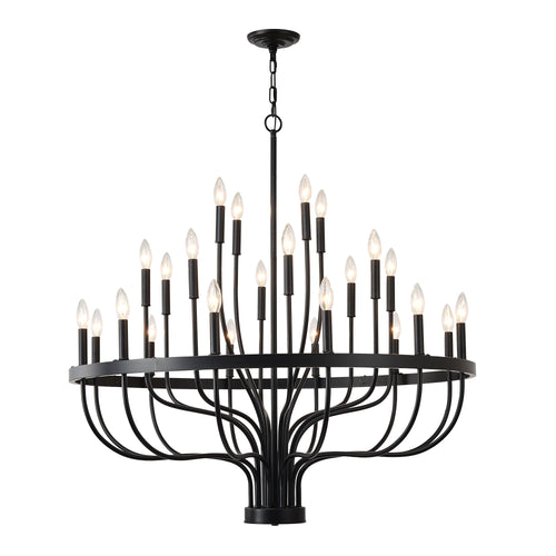 24-light black industrial farmhouse candle chandelier main view
