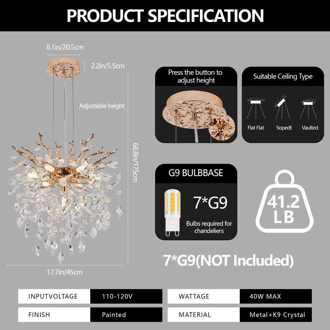 contemporary gold crystal chandelier ceiling pendant detail view