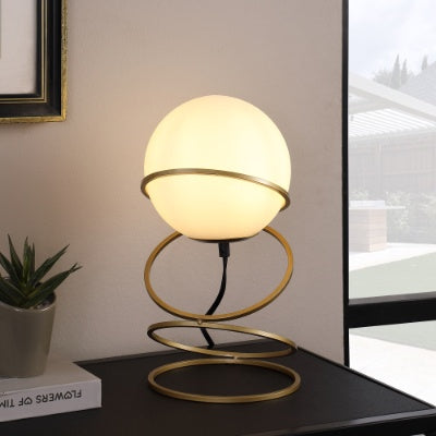 Matte gold table lamp in modern living room ambient setting