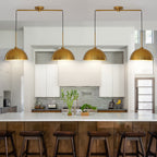 Copper double-head pendant light side profile view