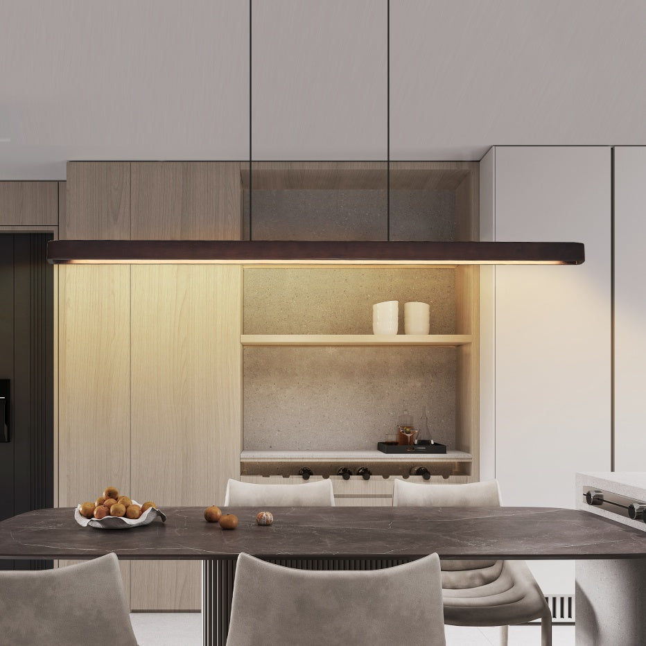 Dimmable walnut LED pendant light in warm 3000K color temperature