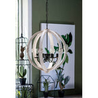 adjustable chain chandelier close-up wood and metal detail