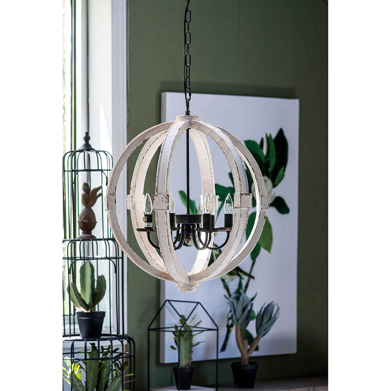 adjustable chain chandelier close-up wood and metal detail